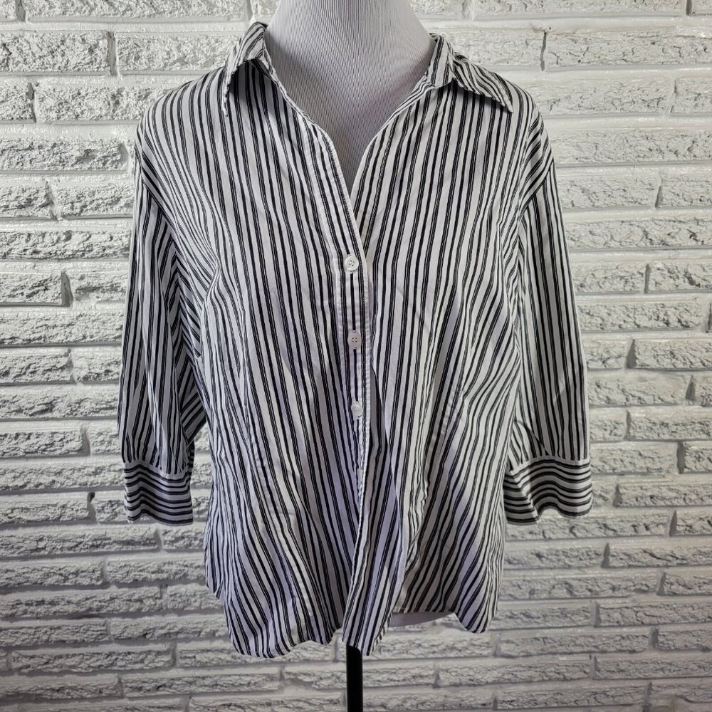Style Co Womens Top 18W Plus 3/4 Sleeve Black Stripe Cotton STR153XE